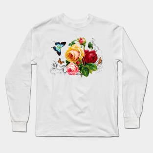 Romantic Roses and Butterflies with Scrolls Long Sleeve T-Shirt
